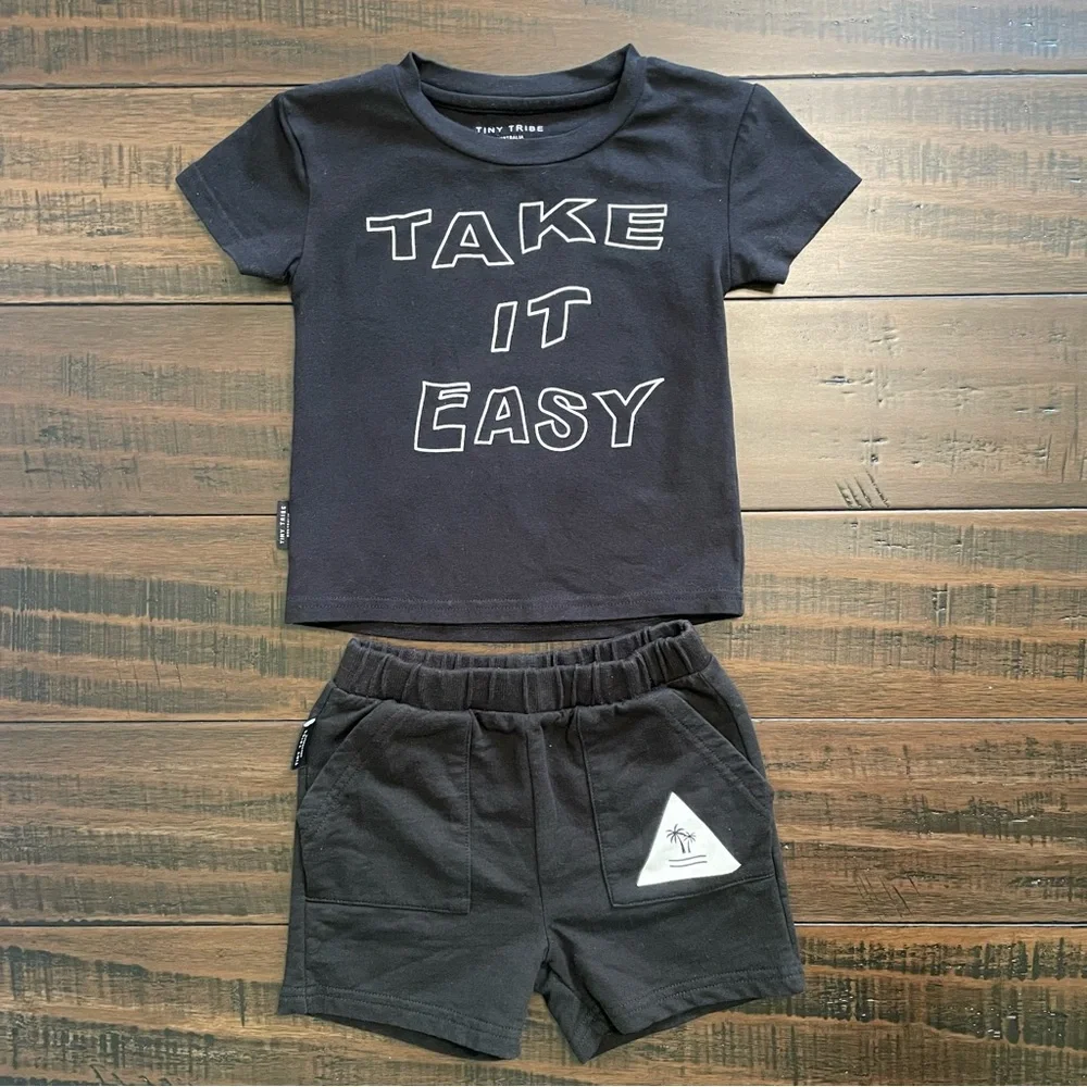 Tiny Tribe Black Shorts and T-Shirts Bundle